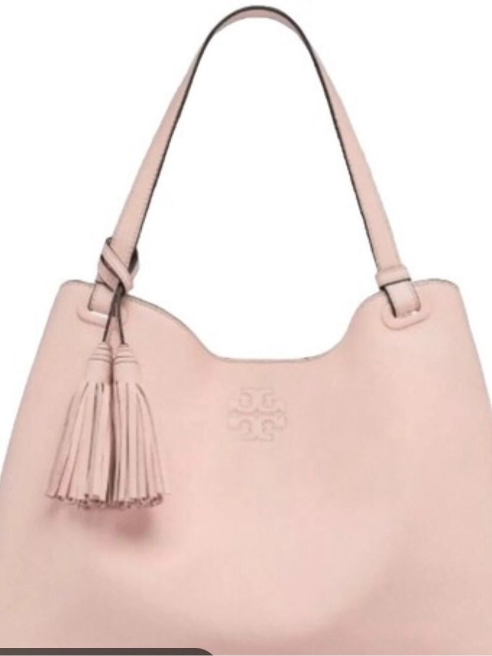 Tory Burch Thea Pebbled Leather Tassel Shoulder Bag in Light Pink